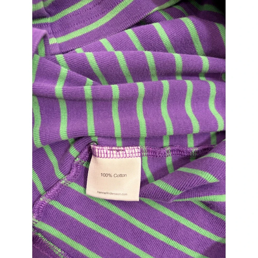 Hanna Andersson Girls Purple Green Striped Cotton Dress Size 120 6 7 Long Sleeve